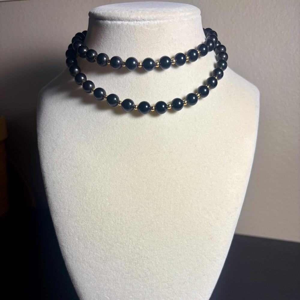 Monet Black Beaded Necklace with Gold Spacers